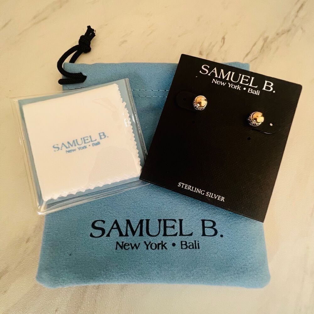 SAMUEL B. Sterling Silver & 18K Yellow Gold Round Stud Earrings, GOLD,‎ NWT - Picture 10 of 13